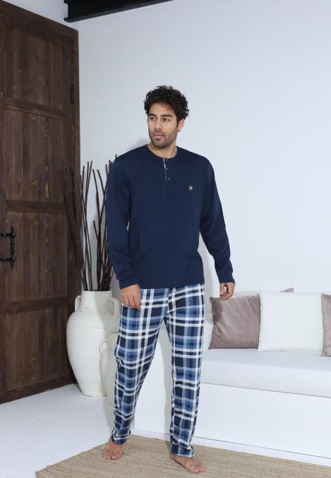 Pijama Barbati ,Maneca si Pantaloni Lungi,Culoare Bleumarin cu Alb,Engros
